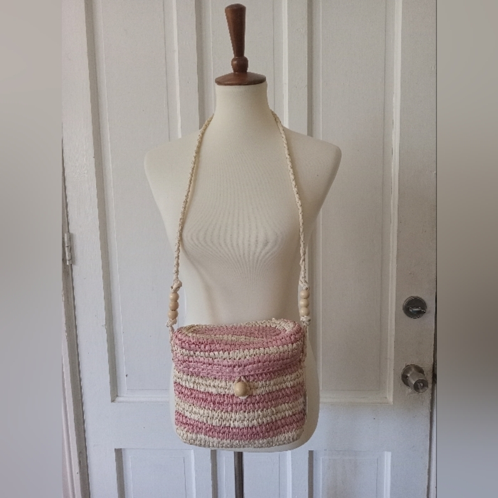 NWT Zara Straw Purse, Handbag, Crossbody, Pink and White